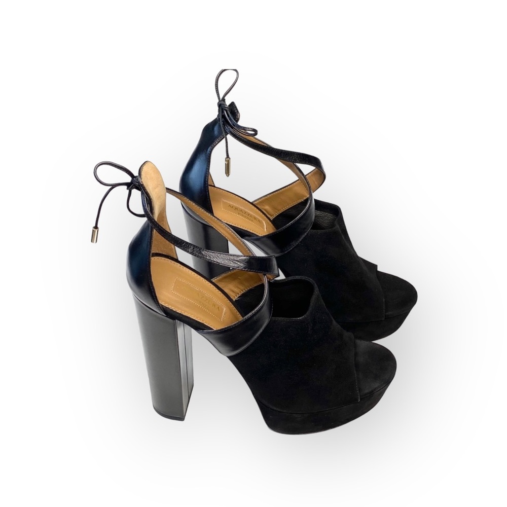 HTF: new Aquazzurra ☻︎ Kaya Plateau Platform Suede Sandals ☻︎ Red Carpet 40.5 10 - Picture 6 of 17